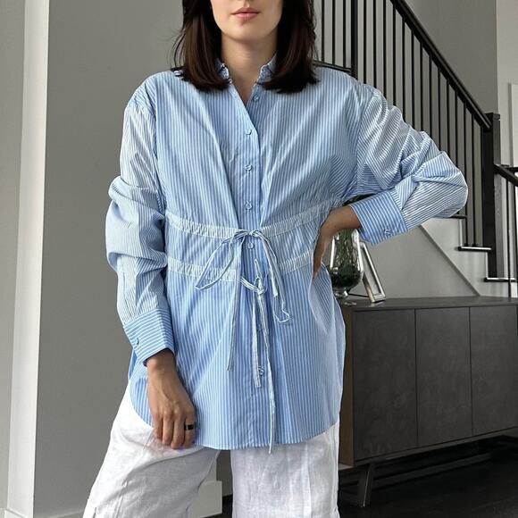 Aknvas Marina Tie Front Poplin Top Size Small New - Picture 1 of 6